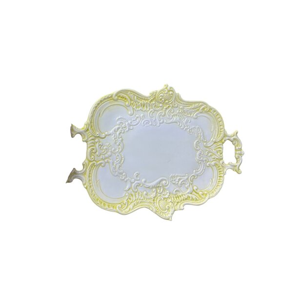 Italian Made Glazed Ceramic Yellow white ornate Farm Serve tray SKU 9596 - Picture 10 of 10